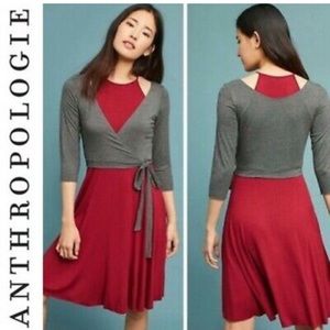 Knee length cranberry and grey knit dress